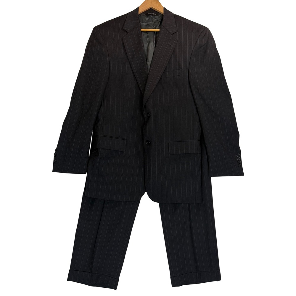 Jos A Bank "Gordon" 100% Wool Pinstripe 2-Piece Suit Dark Charcoal Black 40R/34R